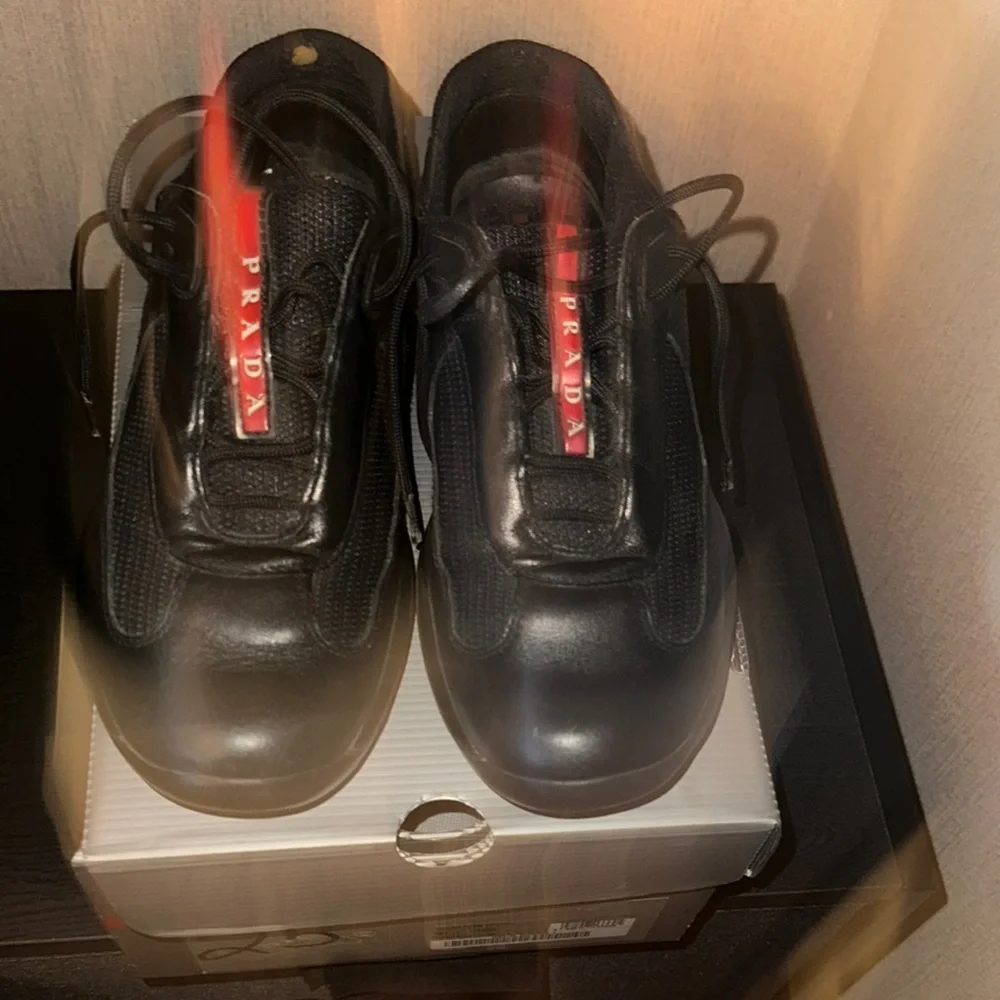 Prada Black Sneakers with Red Logo Tape - Picture 5 of 9